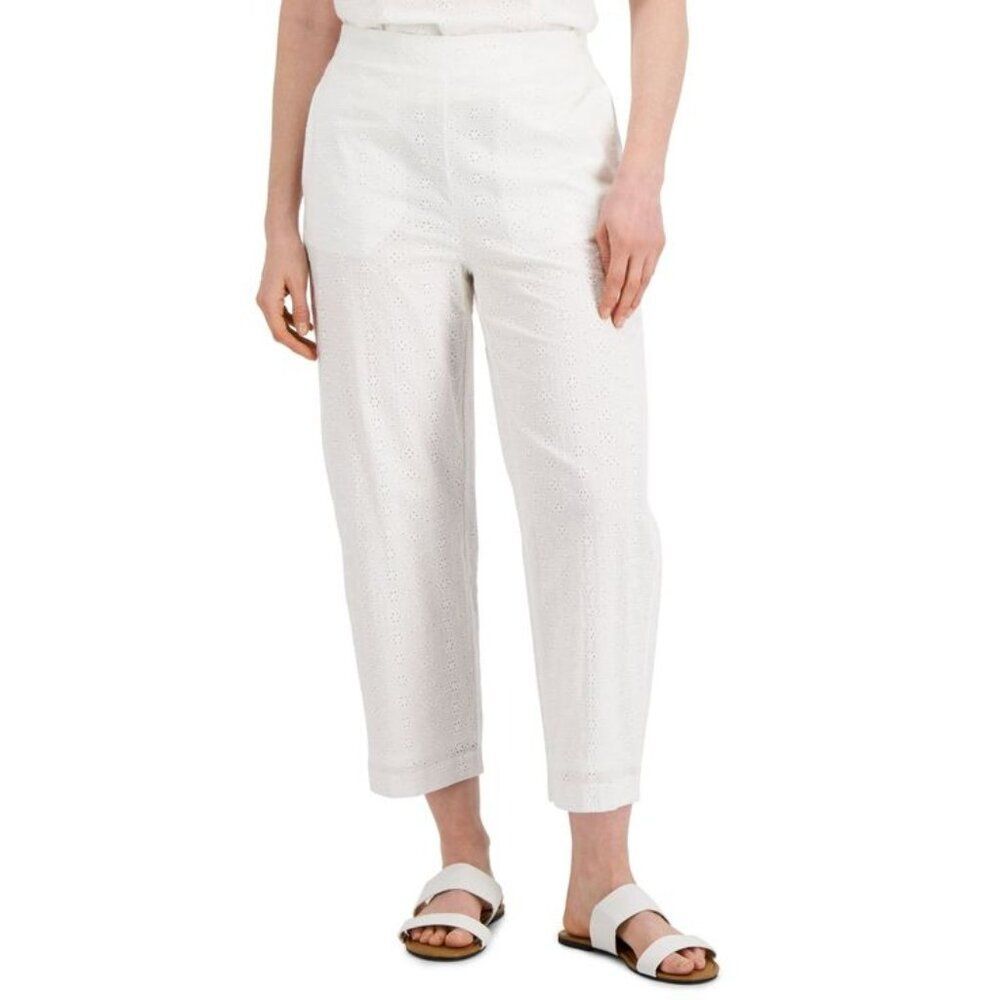 Charter Club Cropped Pointelle Eyelet Pull On Pants Bright White Size XL